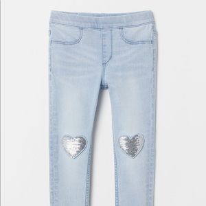 H&M Girl Sequin Heart Leggings in Stretch Denim